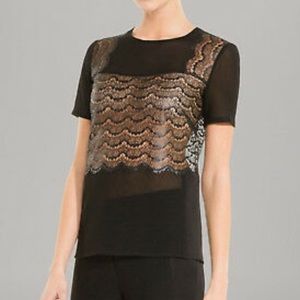 Sandro Paris Black Sheer Lace S/S Top Size 2/Small